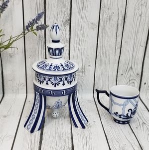 Bombay Company Ginger Jar, Unique Porcelain Trim Footed Temple Style + Mug